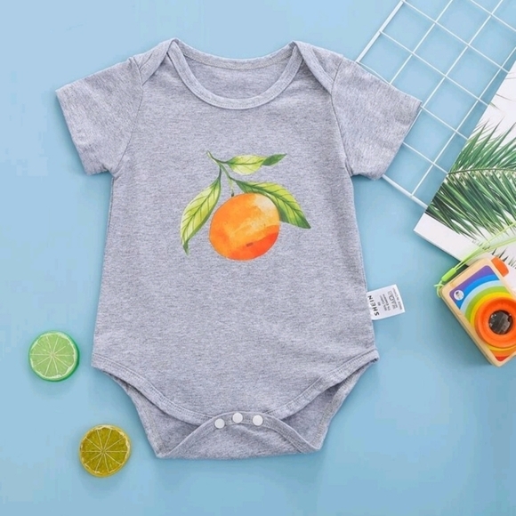 SHEIN Other - New Shein Baby 12-18 mos Orange Fruit Cotton Blend Outfit, Gray 12 - 18 months